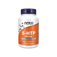 5-HTP 100mg NOW Foods 120 cápsulas vegetais – frente do frasco
