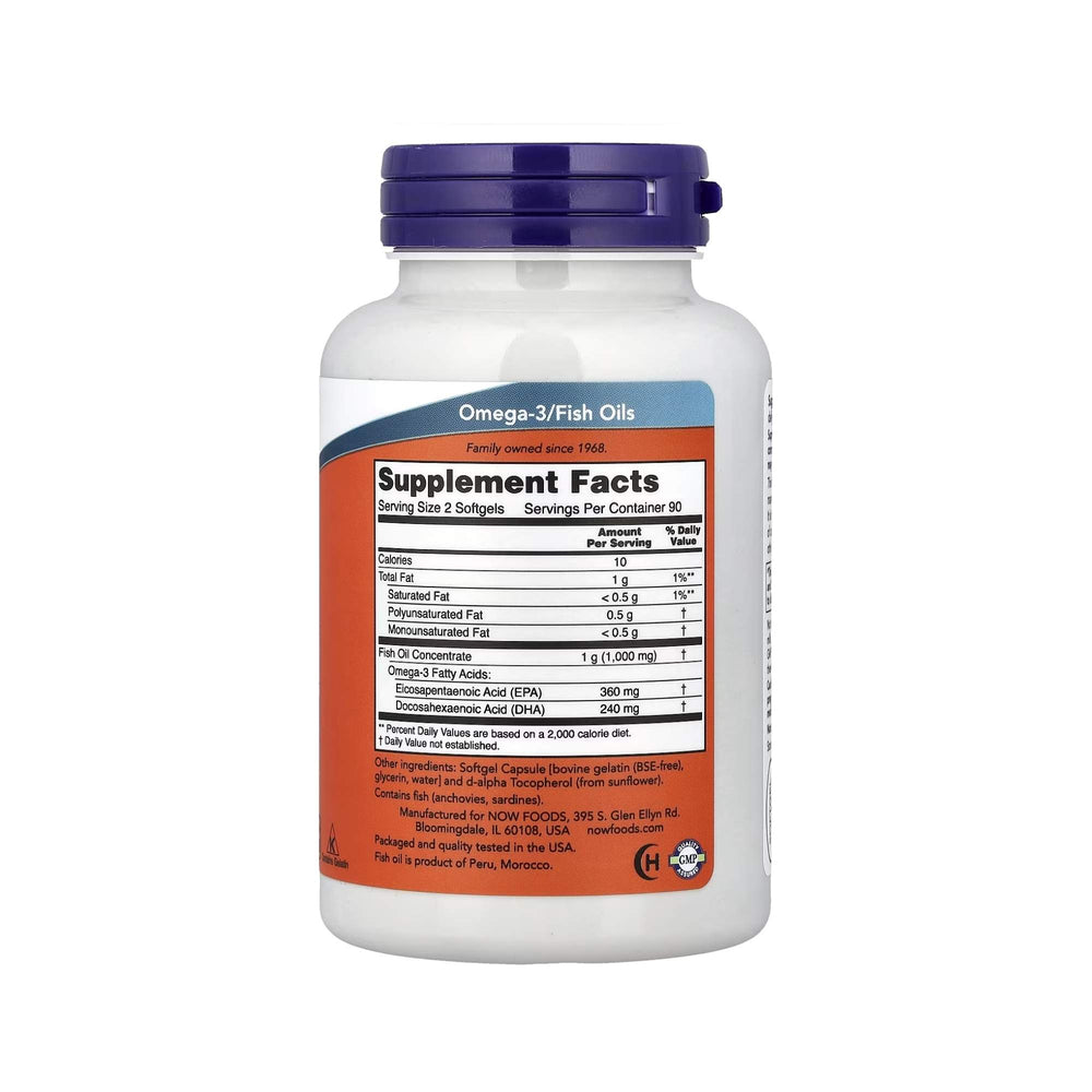 Omega 3 Mini Gels 1000mg – NOW Foods – 180 Cápsulas - Antioxidante
