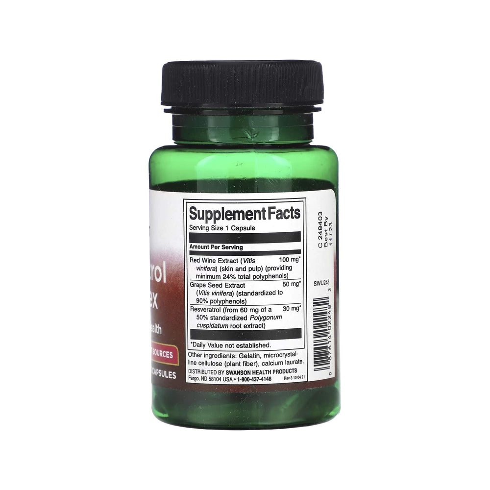 Complexo Resveratrol 180mg - Swanson - 60 Cápsulas - Saúde e Bem Estar