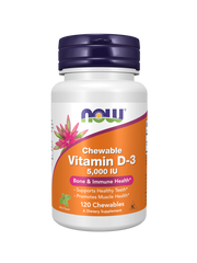 Vitamina D3 5000IU – NOW Foods – 120 Pastilhas Mastigáveis