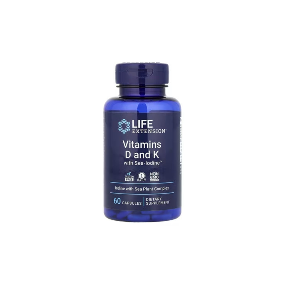 Vitaminas D e K com Iodo Marinho - Life Extension - 60 Cápsulas