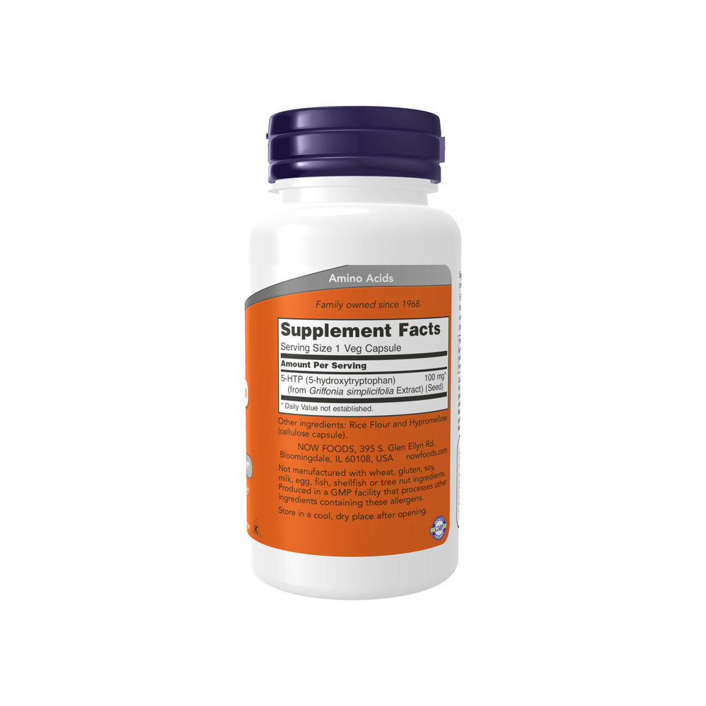 5-HTP 100mg NOW Foods – rótulo com informação nutricional