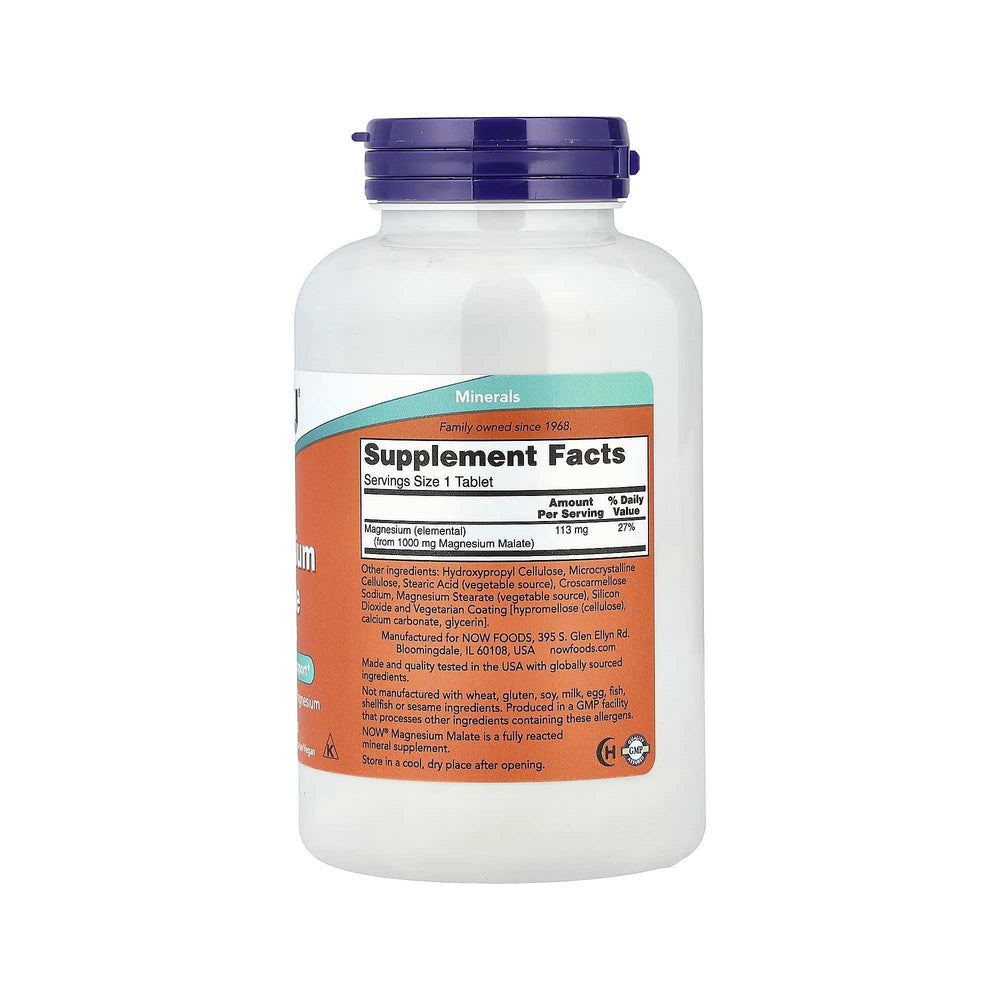 Malato de Magnésio 1000mg – NOW Foods – 180 Comprimidos - Minerais