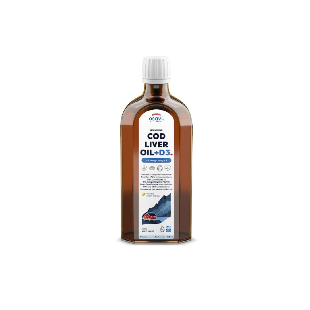 Óleo de Fígado de Bacalhau + D3, 1000 Omega-3 - Osavi - 250ml Limão - Antioxidante